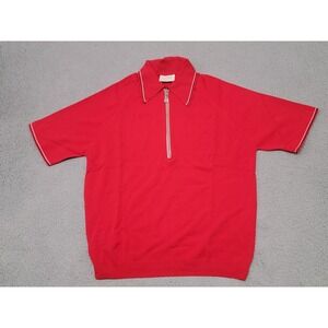 Vintage Thane Ban-Lon Knit Polo Shirt Mens Large Red 1/4 Zip Nylon Short Sleeve